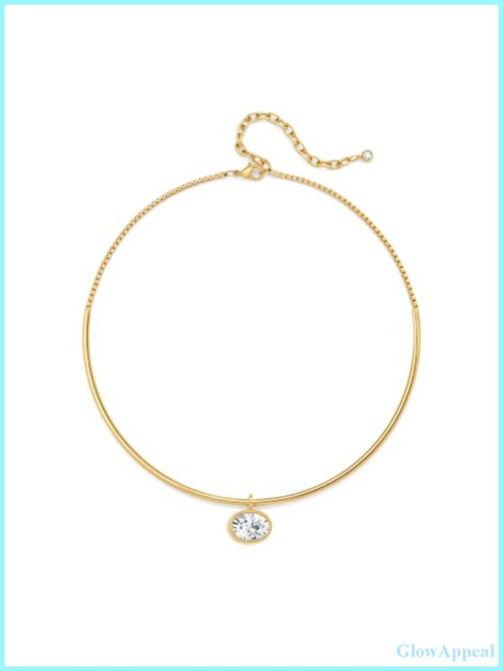 Gold Choker Collar Necklace with Oval CZ Pendant for Women